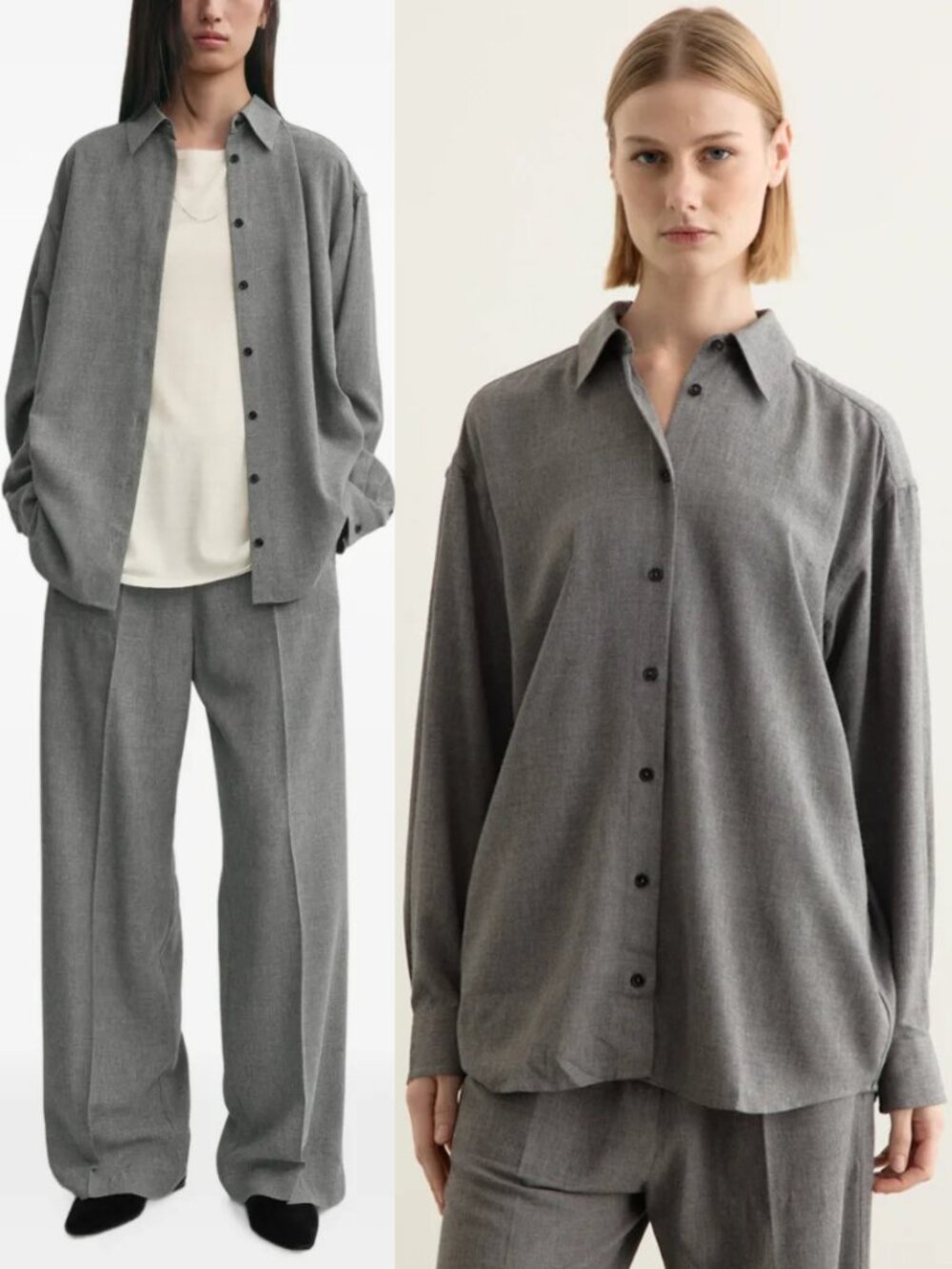 Toteme Gray 10% Wool Blend Classic Fluid Shirt